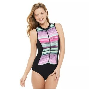 Women's Multicolor Zip-Front Swimsuit